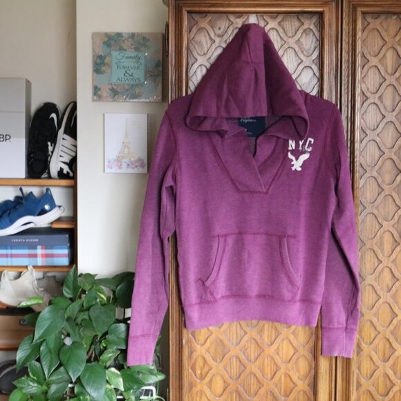 AMERICAN EAGLE Retro Vintage V-Neck Sweatshirt Hoodie - Purple Mauve, Size S - Picture 2 of 15